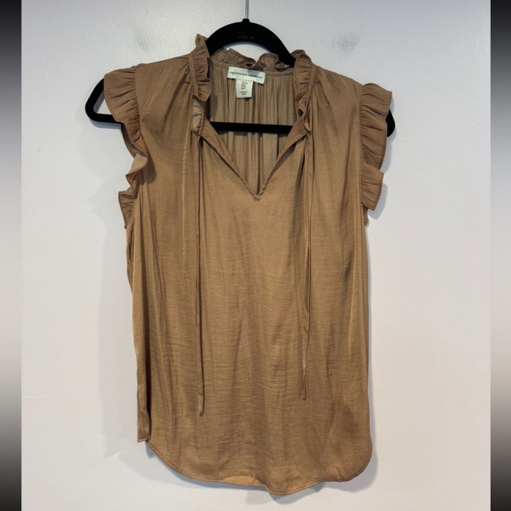 Cupcakes and Cashmere brown flutter tank top